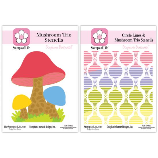 Mushroom Trio and Circle Lines Stencils
These stencils are from the August 2026 Fold-it Club Kit.  The Mushroom Trio includes 3 Stencils.
Keywords: Mushroom Trio and Circle Lines Stencils