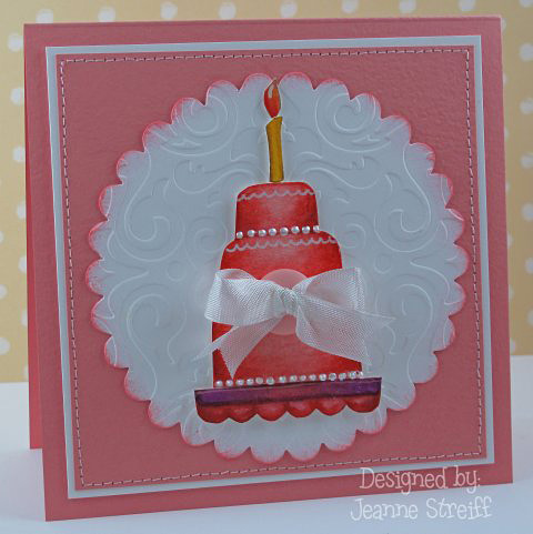 Pink Birthday
I watercolored the cake and cut it out. Cake is popped up on foam squares. Dies and Texture folders from Sizzix
Keywords: birthday, cake2build