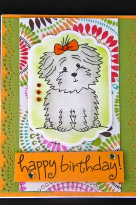 Birthday Card
This is a card was created for my daughter-in-law. I stamped Cookie on Cryogen paper and colored her with Copics. The DP is from Sei.
