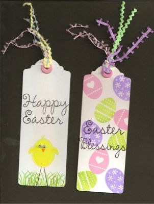 Easter Bookmarks
I quickly created these easy bookmarks to place in Easter baskets. Aside from the Stamps of Life stamps, all I used were googly eyes on the chick, eyelets & fibers. Super fast & easy!
