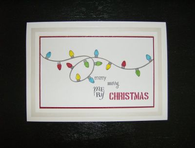 I used the smallest tree bulb stamp on a free-hand swirly line, and all 3 of the "merry" words. So many things to play with in this set!

