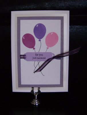 Just Because
Love the versatility of this "birthday" set. Here I created a simple card to cheer a friend "just because". And who doesn't love balloons (or cupcakes for that matter, lol)?!
