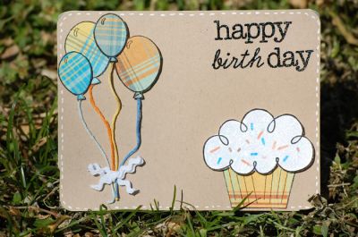 Birthday Card for Hubby
Stamps- HappyBday2You and Love2Hug 

Paper- Patterned paper-Pet Stacker DCWV, White Paper-Stampin up, Other-Kraft Paper.

Glitter- Great Impressions 

Ink- Black- Versafine, Versamark, Quick Quotes Powder Puffs for the colored sprinkles and Inkssentials gel pen for the faux stitching.

Embossing powder-Ranger Ultra fine clear and Ranger Black Sparkle.

Rick Rick- Wrights

Colored Threads- Making Memories
Keywords: Birthday, patterened paper, glitter