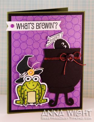 Halloween Fun!
I had fun creating this card! I used the hat from spooky2scare, and froggy. The sentiment is from tea4two. The caldron was created by using the Sizzix Snowglobe die (rotated bottom up) and the cake stand from birthday4cookie for the base of the caldron. :)
I hand cut the spider in the caldron.
The background is gum4backgrounds.

Keywords: birthday4cookie froggy2love snowglobe spooky2scare tea4two gum4backgrounds