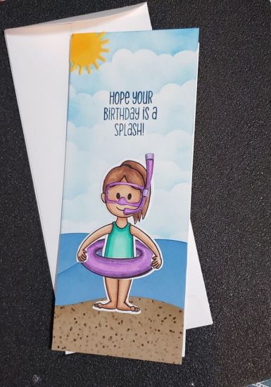 Birthday card made with stephiedoll4 stamps and dies.  I made a slimline beach theme card. 
Keywords: Stephiedoll4, birthday, beach theme