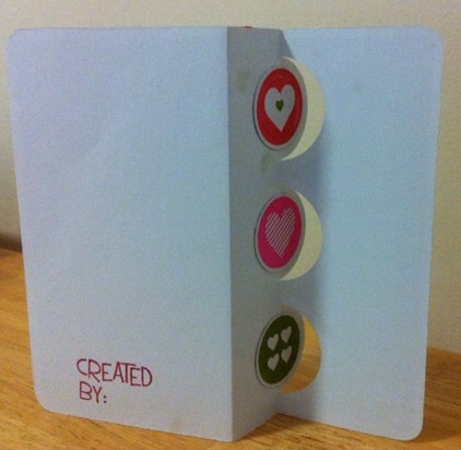 Valentines Day card
Triple circle flip-its card. Love2hug, icons4us & created4you stamp sets. Misc: patterned paper, white Cardstock 
