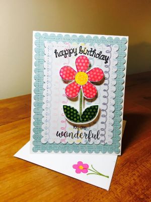 HB you're wonderful 
Thank you pattern paper
Flowerpower2fill and dies
Petals and leaves colored with markers then stamped on top
