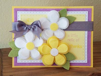 *a note of thanks
flower power dies. flowerpower2fill stamps. stitched rectangle. TSOL felt, inks, and ribbon.
