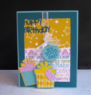 *happy birthday
Celebrate drop ins.  gift triplits.  sizzix tags & words
