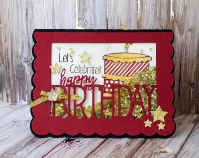 Happy Birthday
Sizzix Card, Scallop w/Thanks Sentiment Set. cake2stamp. tsol inks and markers and shaker supplies
Keywords: cake2stamp