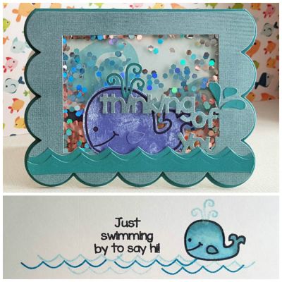 *swimming by
flowers/sentiments scallop drop in, whales2stamp and die.  card front and inside
Keywords: whales2stamp