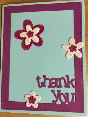 Thank you card using the stitched rectangle for the drop in frame
