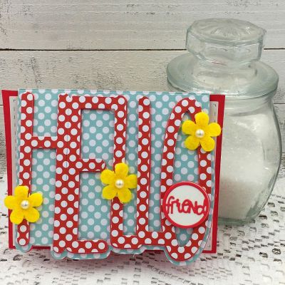 Hello
Sizzix Hello Half A2 Card, Sizzix Word Circle Set, Stitched  Rectangle Dies & TSOL papers and embellishments
