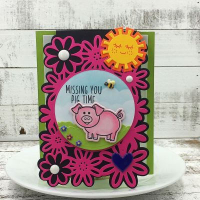 Miss You Pig Time
farmanimals2stamp, Sizzix Flower and Circle Drop-in, Sizzix Hello Sunshine Triplits, Dream Big stamp set, TSOL papers and inks 
