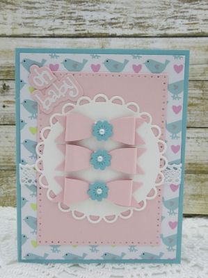 Baby Card with Bow Dies
Small Bow Dies
Sizzix Dotted Rectangles
Sizzix Circles,  Scallop Framelits Die Set
Sizzix Triplits Oh, Baby
TSOL MiniFlower Dies
TSOL papers 

