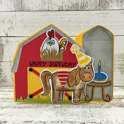 Happy Birthday
farmanimals2stamp, Barn Fold-it, hats4critters, border dies, birthday4cookie, TSOL papers & inks

