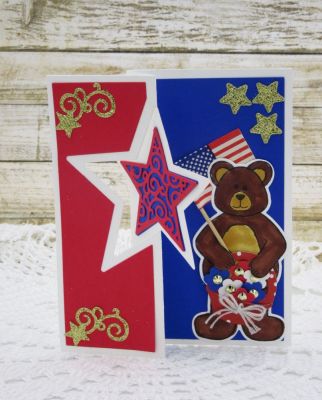 Happy 4th of July
bear2stamp stamp/die set
bunnyfriend4bear: basket die set
Sizzix Star Flip-its
TSOL cardstock

