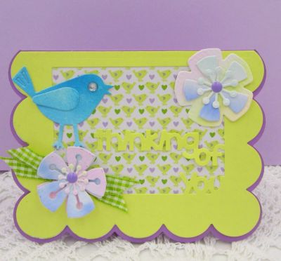 Thinking of You Drop-In Card
Sizzix/Flowers/Sentiments Scalloped Edge Drop-Ins
Sizzix Triplits Spring Birds
NewportFlowerstamp Dies
Friend Collection Patterned Paper
