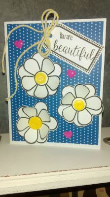 You are Beautiful 
Paper from "Hello Friend"   tag from sizzix tags, stamps & dies,   pink hearts from May kit club 2016,   yellow bakers twine from Nov. Kit club 2015
