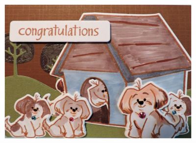 Congratulations on Your New Litter
A friend's Jack Russell Terrier had a litter of five puppies.  With a little imagination, Cookie shapes can be used!!  
Keywords: cookie dog friends doghouse 