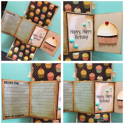 Shabby Chic Twist & Fold Cake Card Part 2
A fun twist & fold card decorated with bakery style papers and die cuts. Including a recipe card to send your favorite cake recipe to the special birthday girl ;-)
