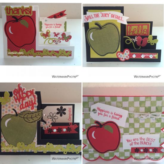 apples cards
some cards with the apples2stamp set and apple dies (newbie )
Keywords: apples2stamp, apple dies, happy4banner dies, sizzix flowers/sentiments scalloped edge drop-ins & basic set-ups card die set