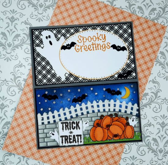 Mini slimline double night
Keywords: Halloween trick or treat pumpkins fence ghosts bats