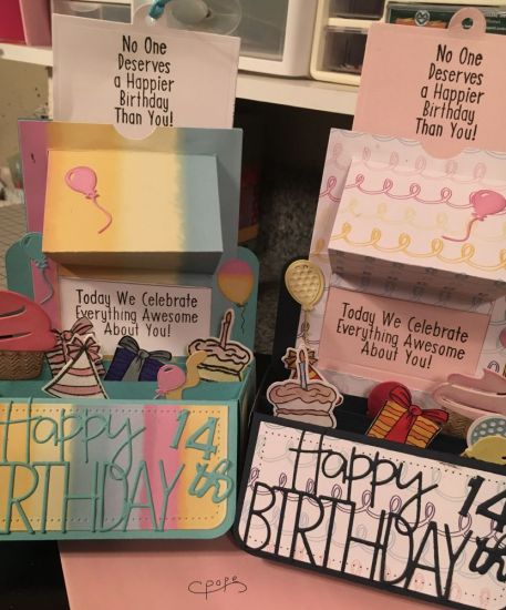Opened box die and pocket slider.  Twins Birthday
Keywords: Box die and pocket slider opened. Twins Birthday PocketSliderDies