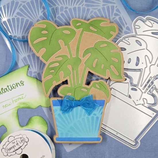 New Home
Using the Potted Plant Fold-It along with some Green Apple, Ocean and Pool cardstock, this card really came together. Along with one of the stencils provided and ribbon from a previous card kit, the pot of the plant was created.
Keywords: Potted Plant Fold-It, Green Apple, Ocean, Pool, Ribbon
