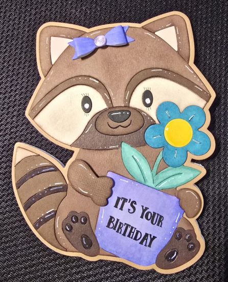 Raccoon with plant
