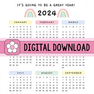 2024 One Page Calendar DIGITAL DOWNLOAD