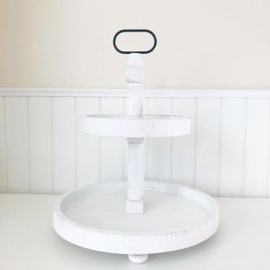 Tiered Tray - Distressed White Round